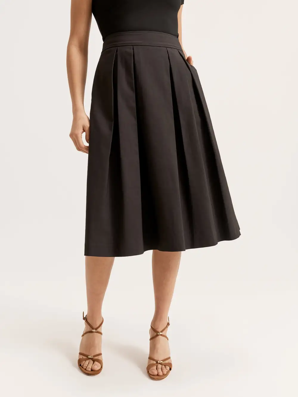 Black Pleated Midi Skirts