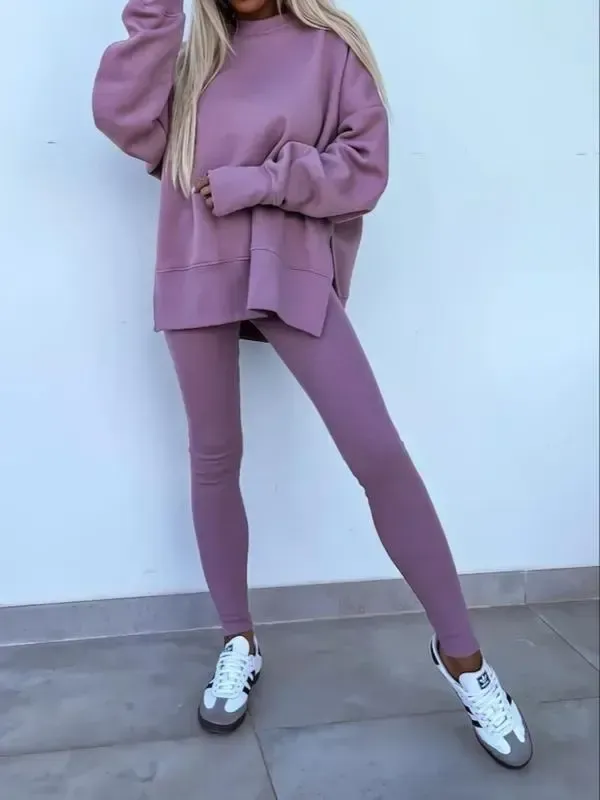 🔥 Women's Drop-Shoulder Split Hem Sweatsuit Set | Casual Loungewear