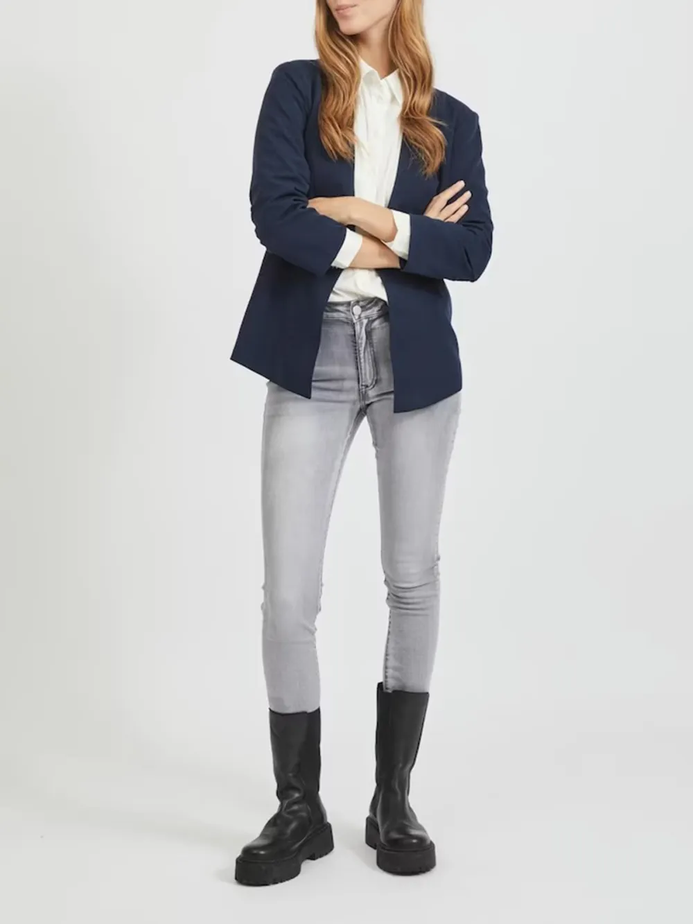 Plain Colored Stand-up Collar Blazer