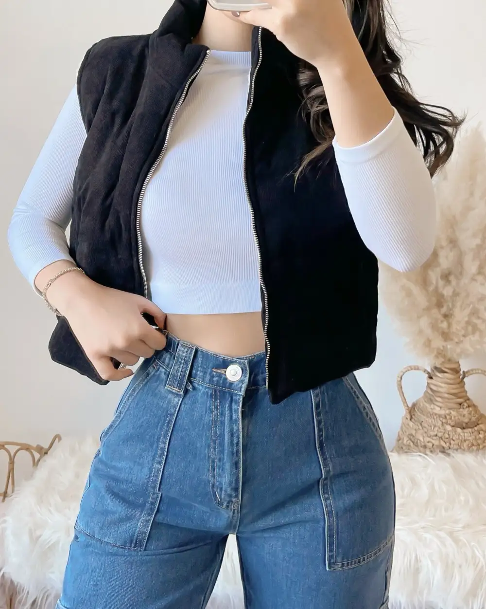 RESTOCKED! CABIN CUTIE FUR LINED CORDUROY PUFFER VEST (BLACK)