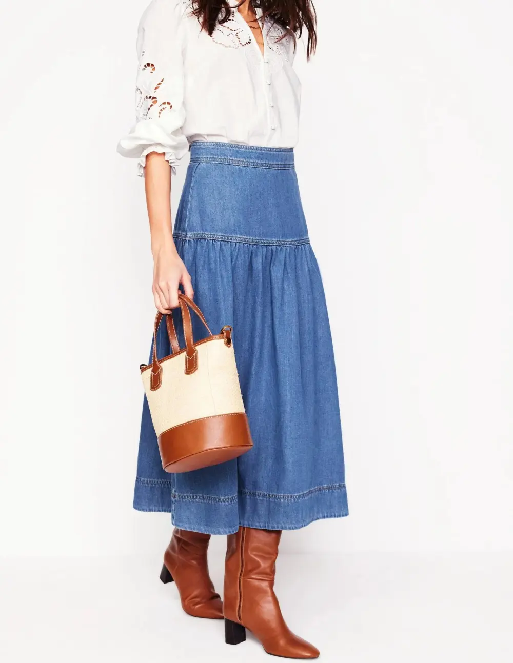 Detail Denim Midi Skirt