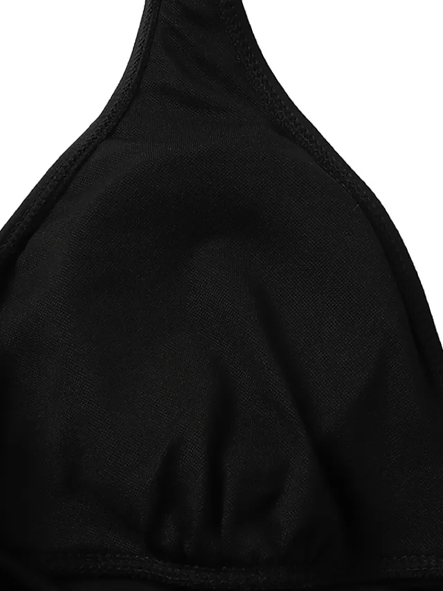 Women's Swimwear Tankini Swim Dress Bathing Suits 2 Piece Normal Swimsuit Halter Open Back Solid Color Black Halter Plunge Bathing Suits Sports Vacation Beach Wear