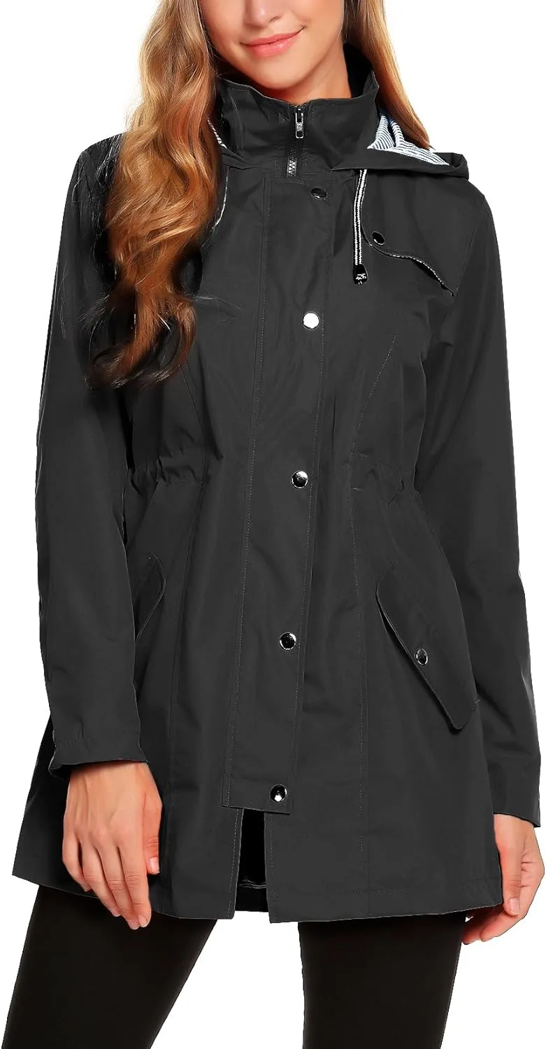 Womens Lightweight Hooded Waterproof Active Outdoor Rain Jacket S-XXL