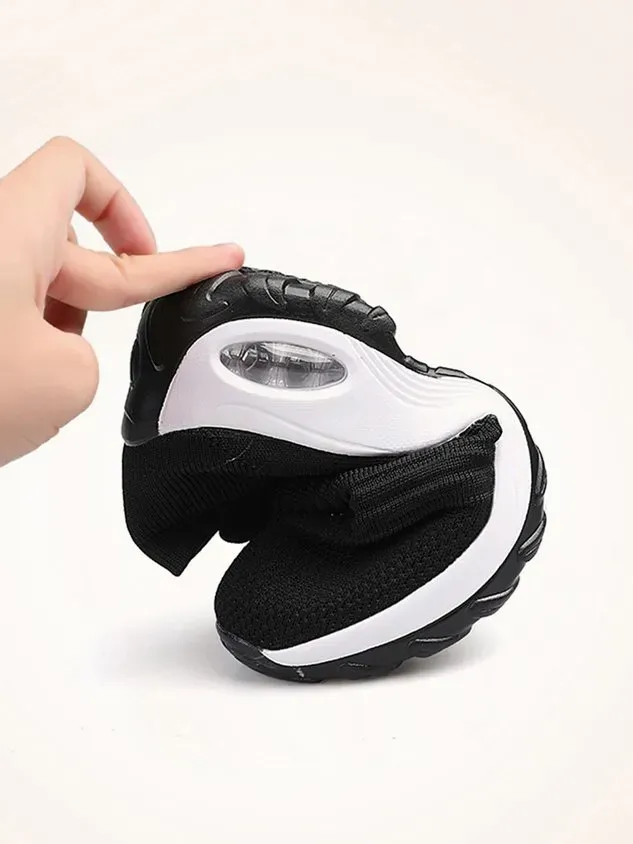 Sports Color Block Breathable Slip On Block Heel Fly Woven Shoes