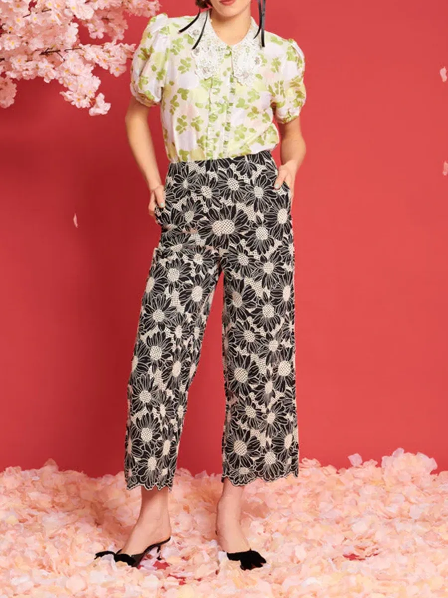 Casual Flower Haze Wide Leg Trousers