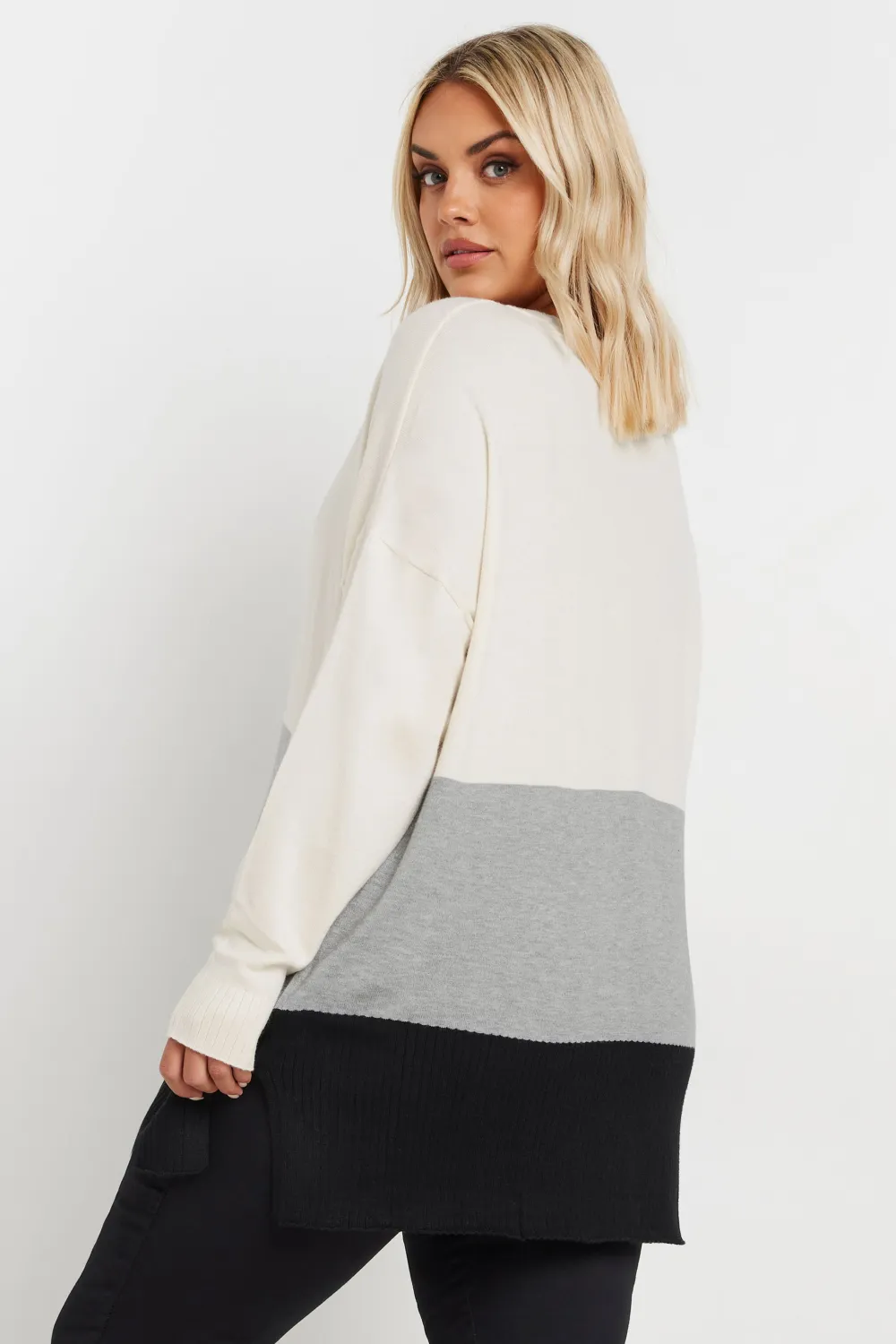 YOURS Curve White & Pink Colourblock Jumper