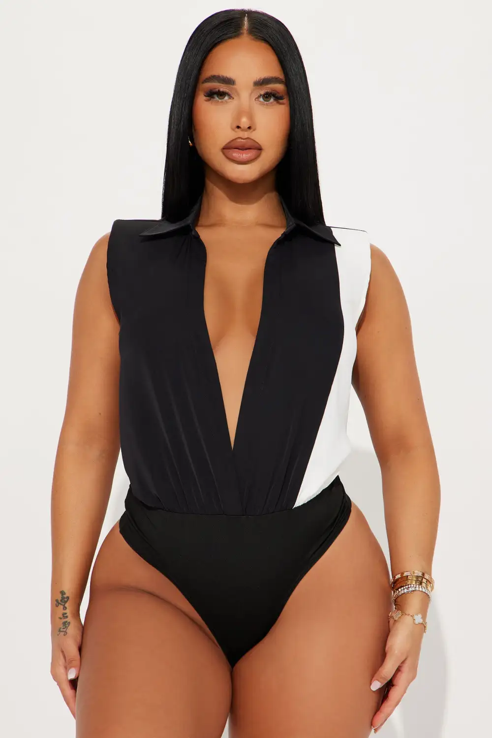 I Mean Business Bodysuit - Black/White
