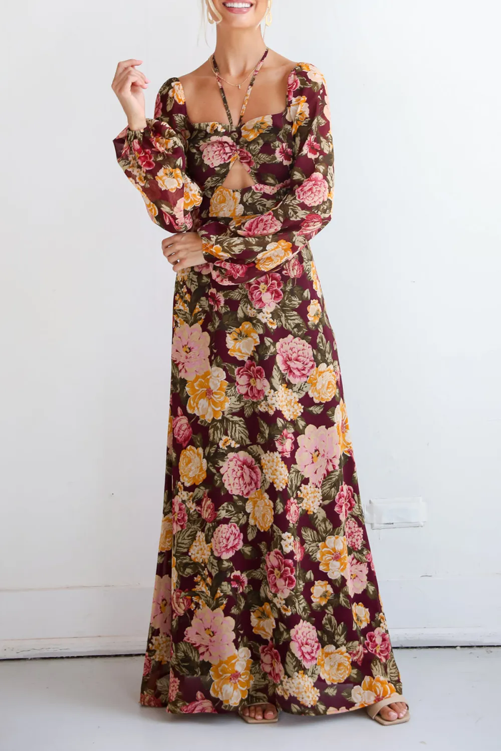 Breathtaking View Plum Floral Maxi Dress