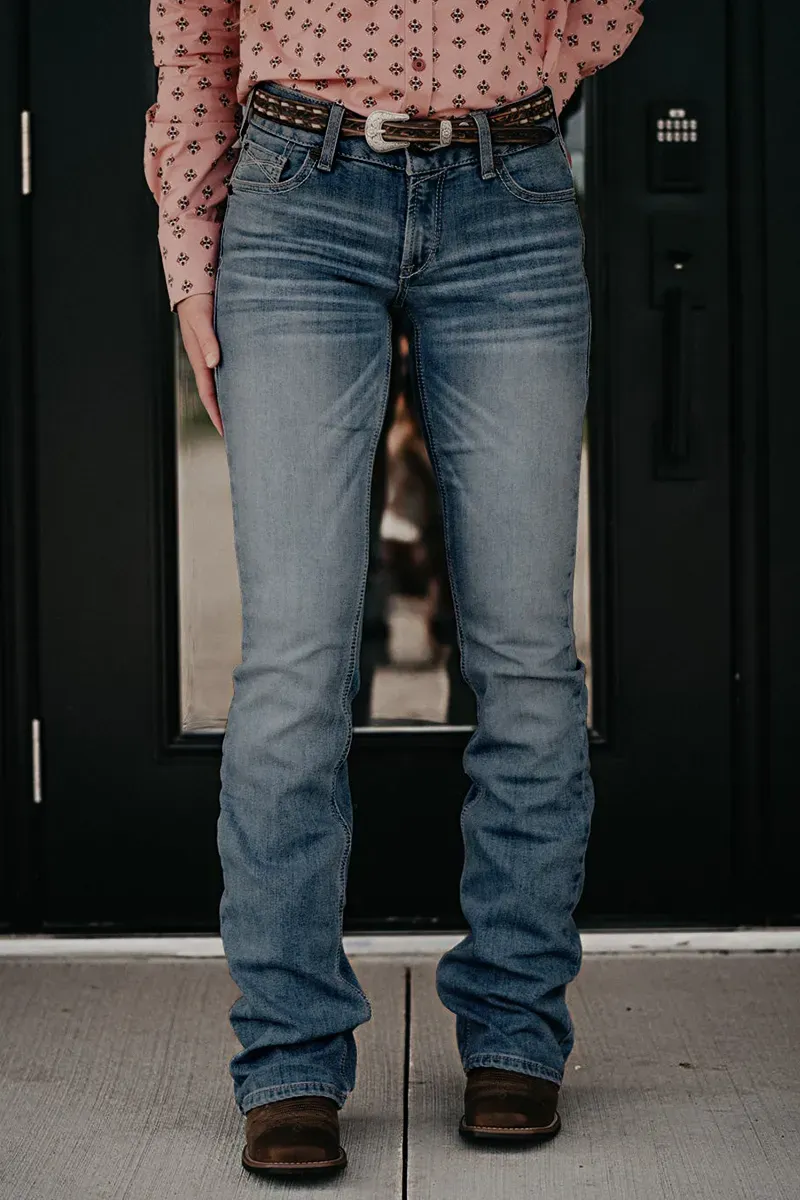 Vintage Zip Fly Mid Waist Bootcut Jeans Without Belt