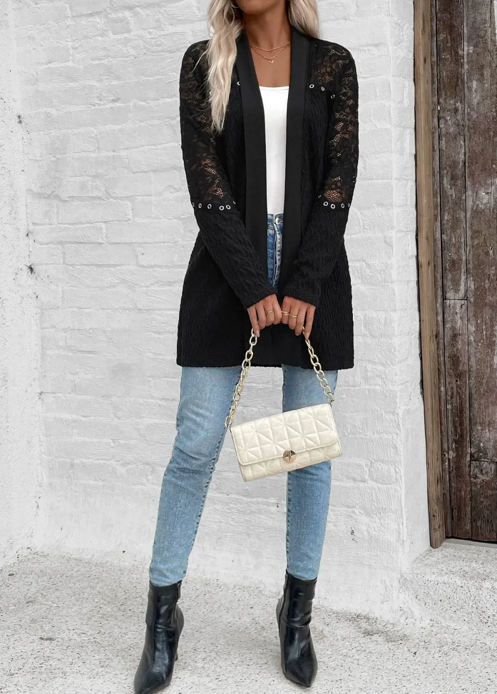 Long Sleeve Black Patchwork Light Cardigan