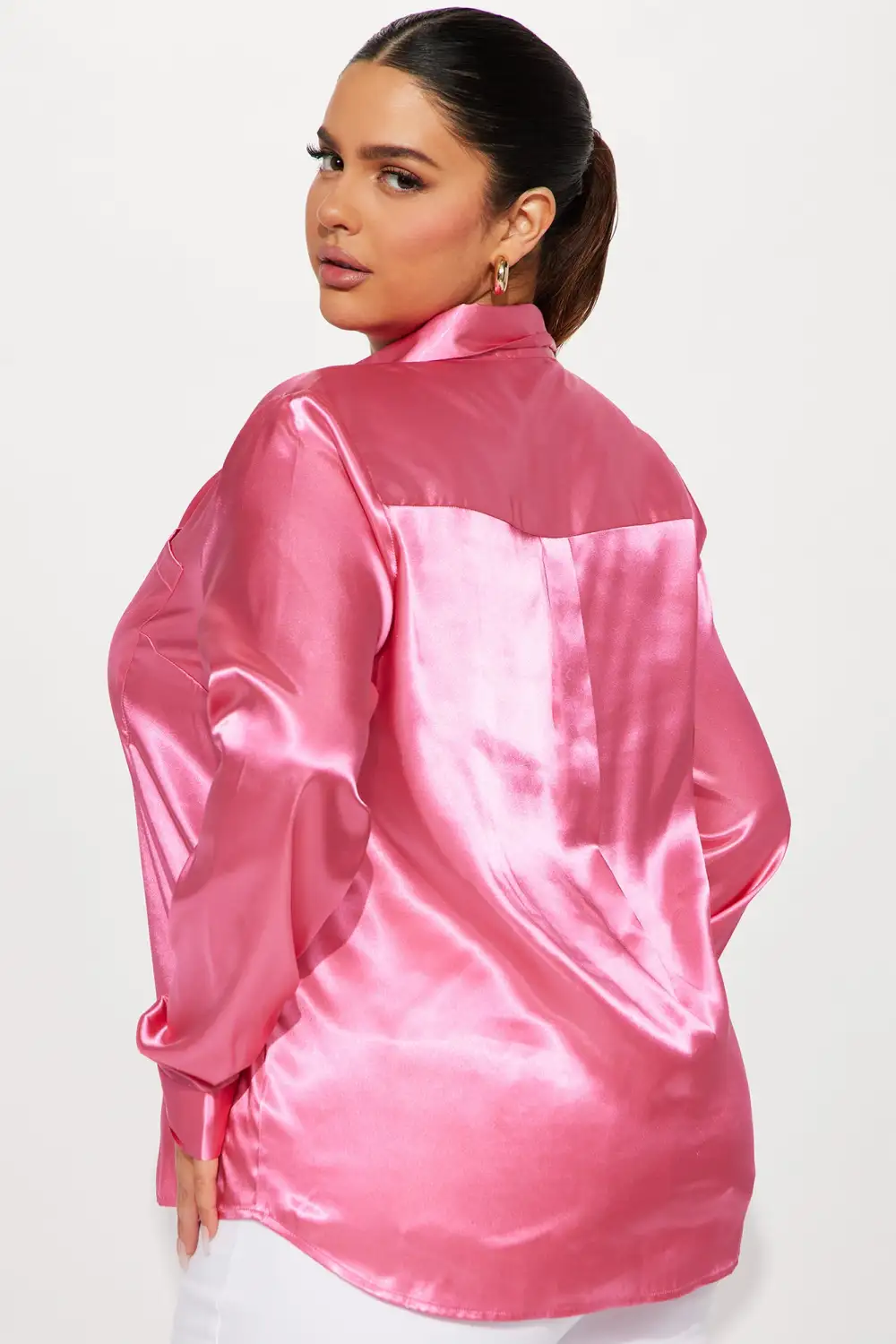 You Better Work Satin Shirt - Pink