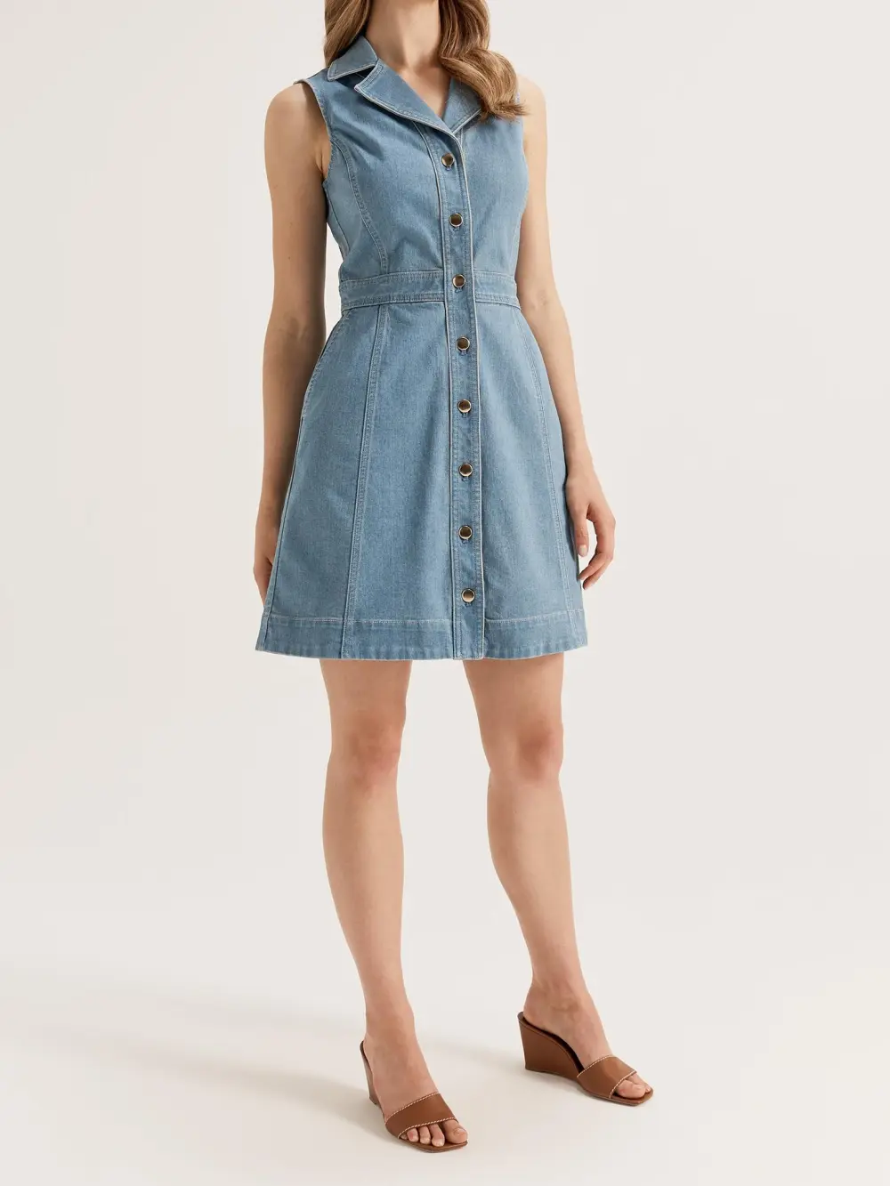 Denim Button Mini Dresses with Pockets