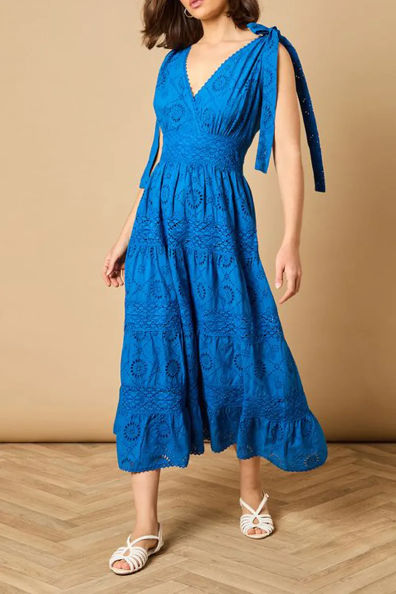 Casual Style Tie Shoulder V Neck Dress