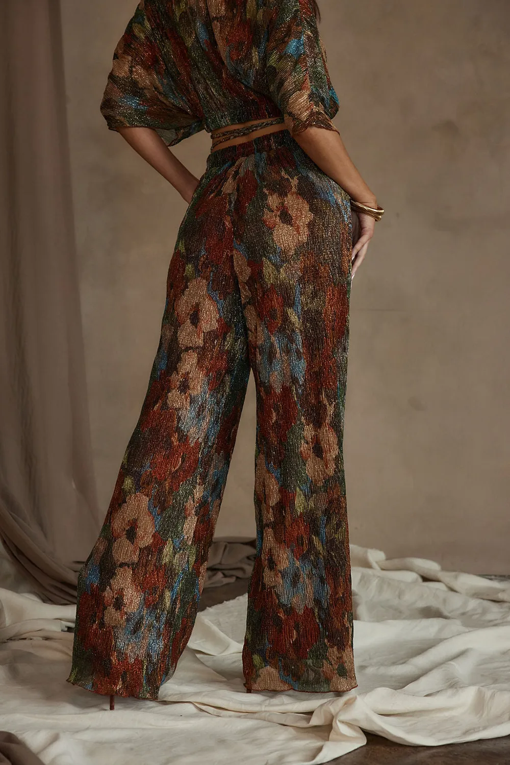 Multicolor Metallic Floral Pant
