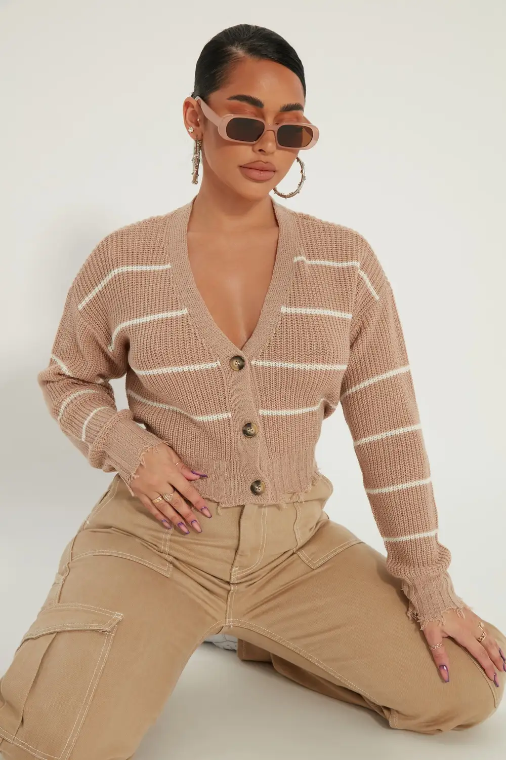 Seeing Stripes Cardigan - Taupe/combo