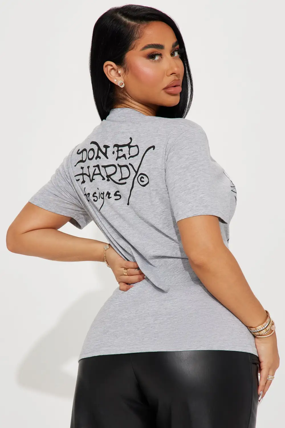 Ed Hardy Skull Rhinestone Tee - Heather Grey