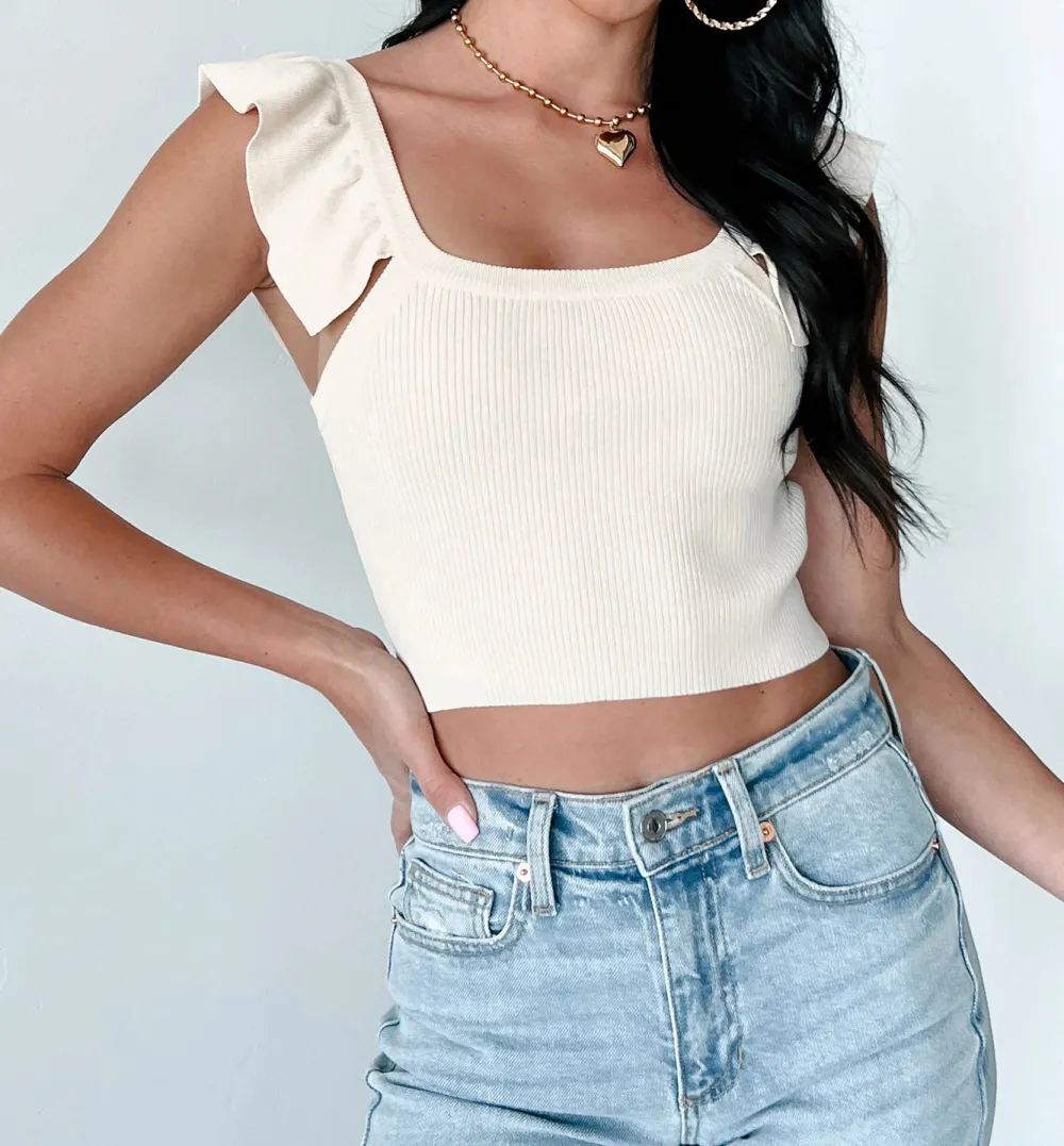 Ribbed Ruffle Strap Crop Top