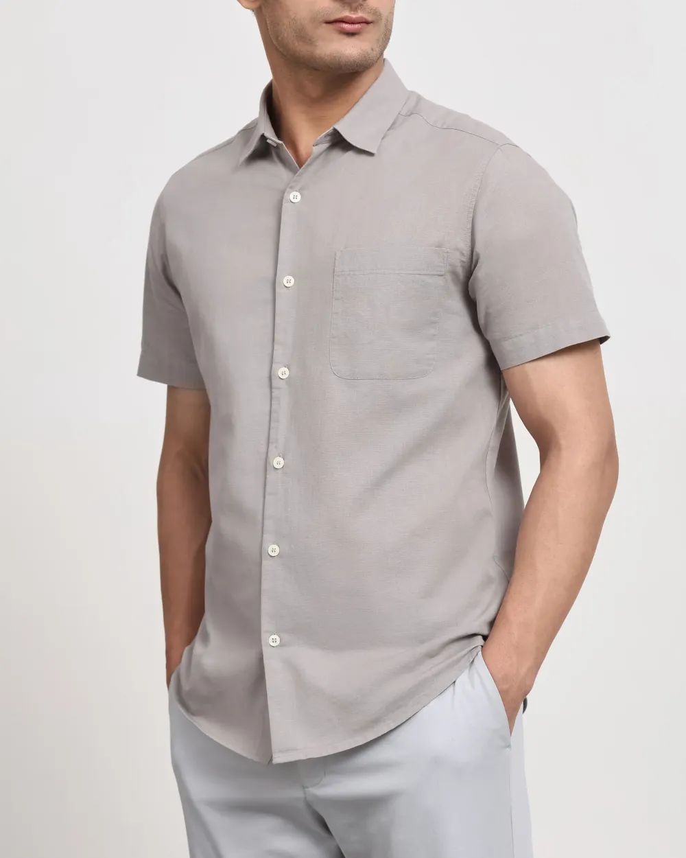 Simple And Soft Slim-Fit Breathable Light Grey Shirt