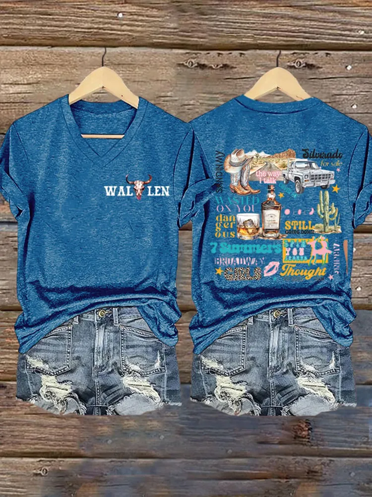Wallen Double-Sided Printed V-Neck Short-Sleeved T-Shirt
