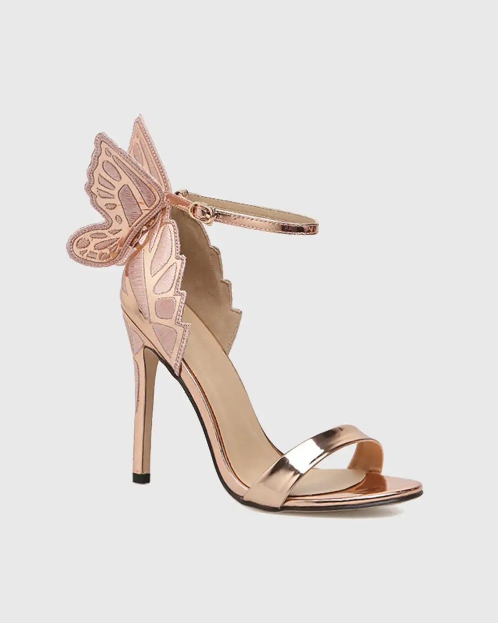 Butterfly Wing Embroidery Strap Sandals in Gold