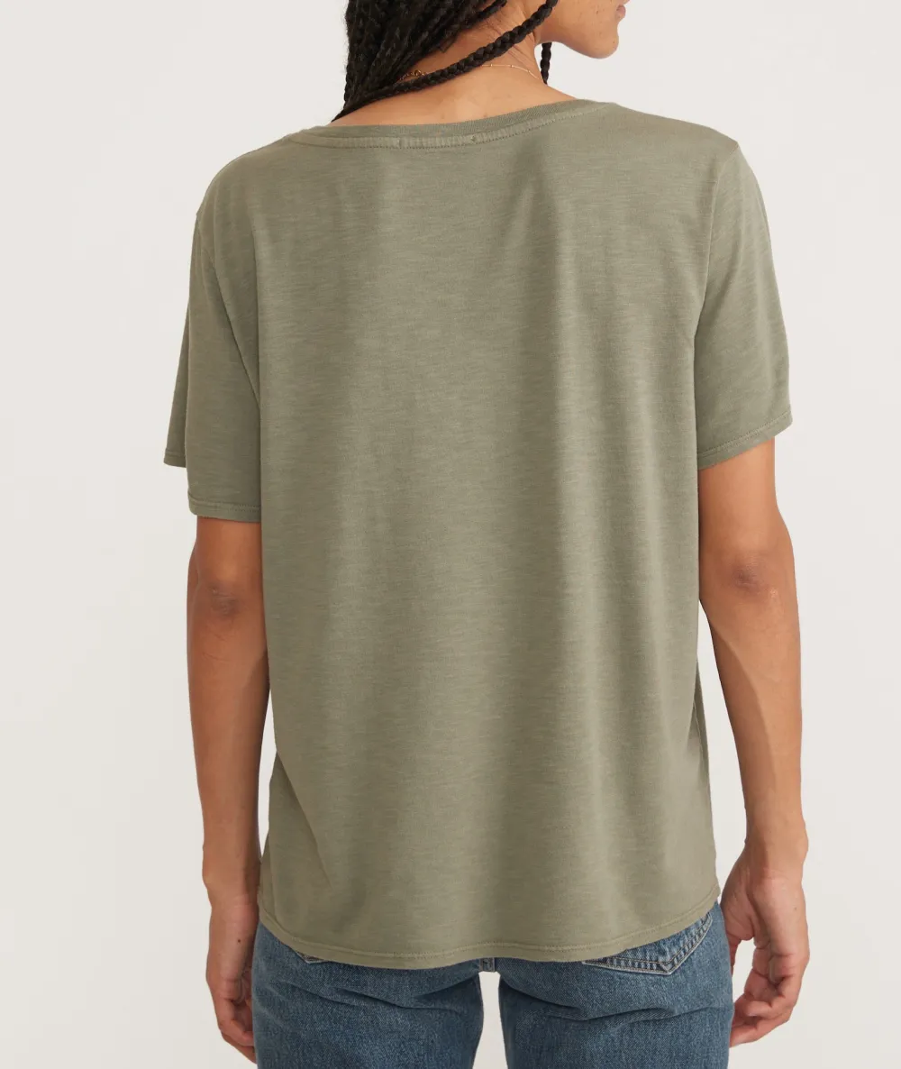 V - Neck Relaxed Fit Linen Blend Tee