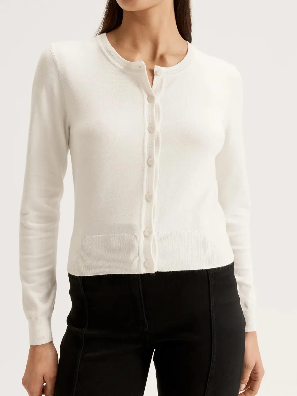 White Button Front Long Sleeve Cardigan
