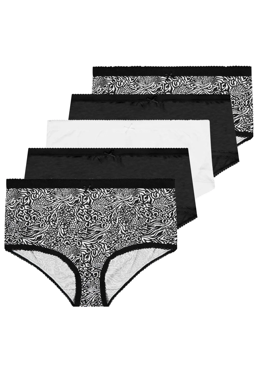 YOURS 5 PACK Curve Black Cotton High Waisted Full Briefs