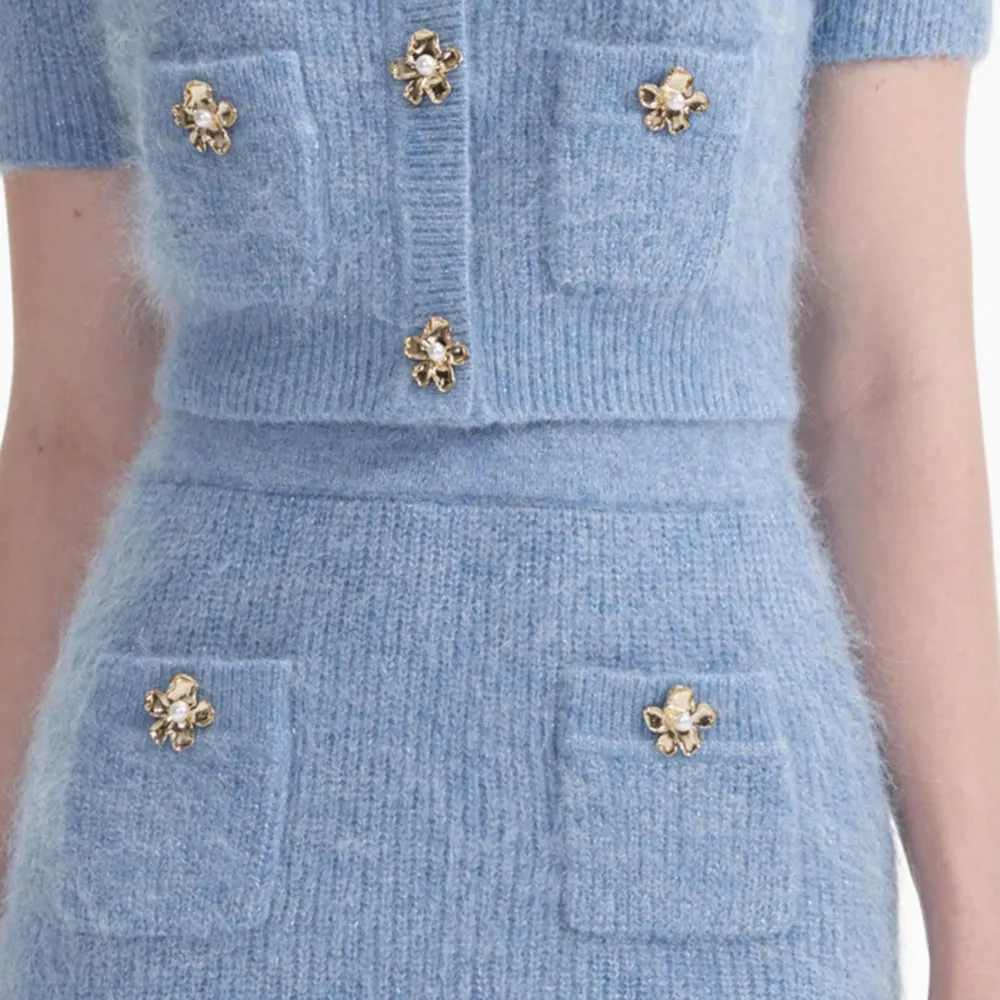 Blue Soft Knit Midi Skirt