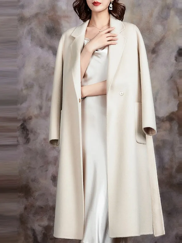 Women's Winter Coat Coat Warm Breathable Outdoor Daily Wear Vacation Going out Pocket With Belt Single Breasted Turndown Active Fashion Comfortable Street Style Solid Color Regular Fit Outerwear Long