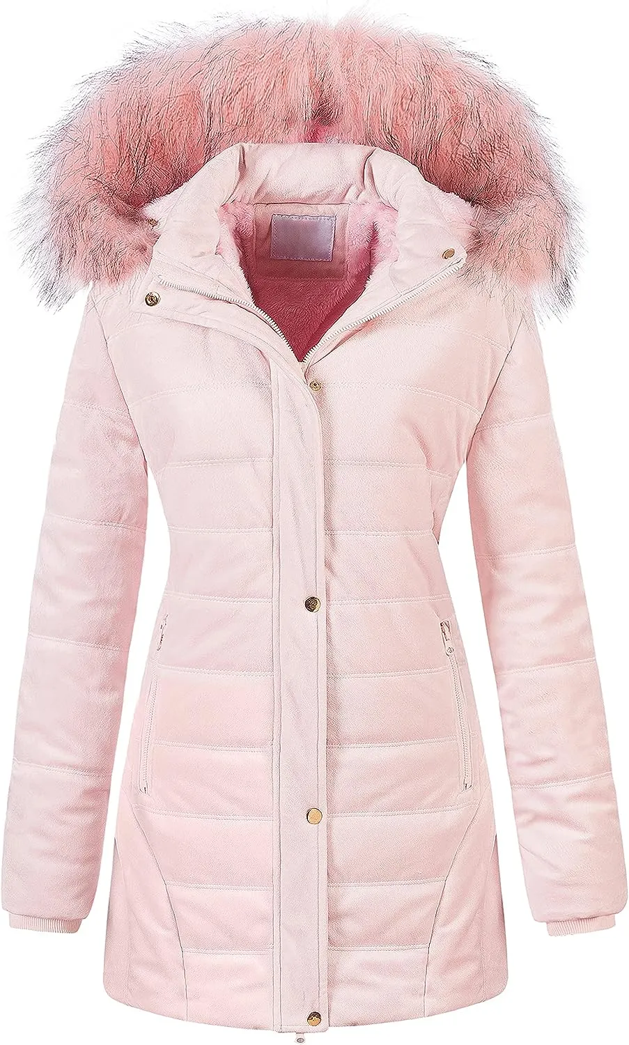 Women's Warm Winter Coat Velvet Puffer Jacket Quilted Faux Fur Hood