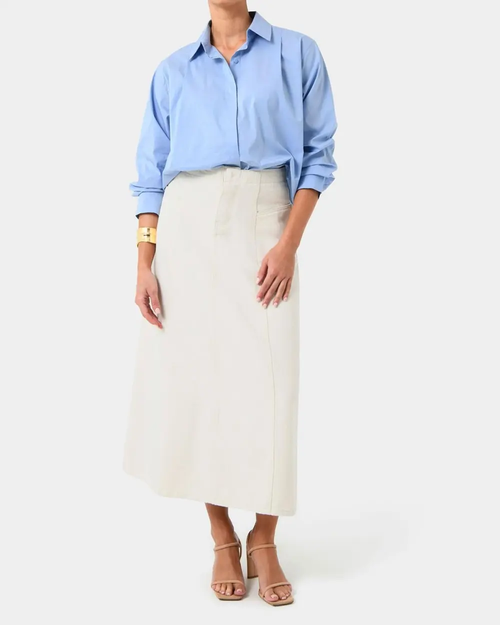 Cotton Blend Pleated Crop Shirt