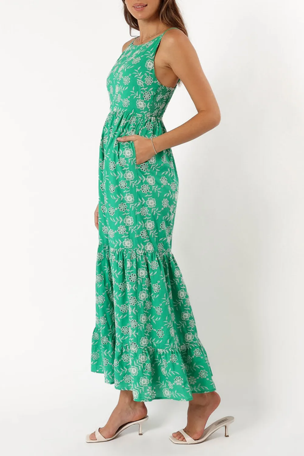 GREEN EYELET MAXI DRESS