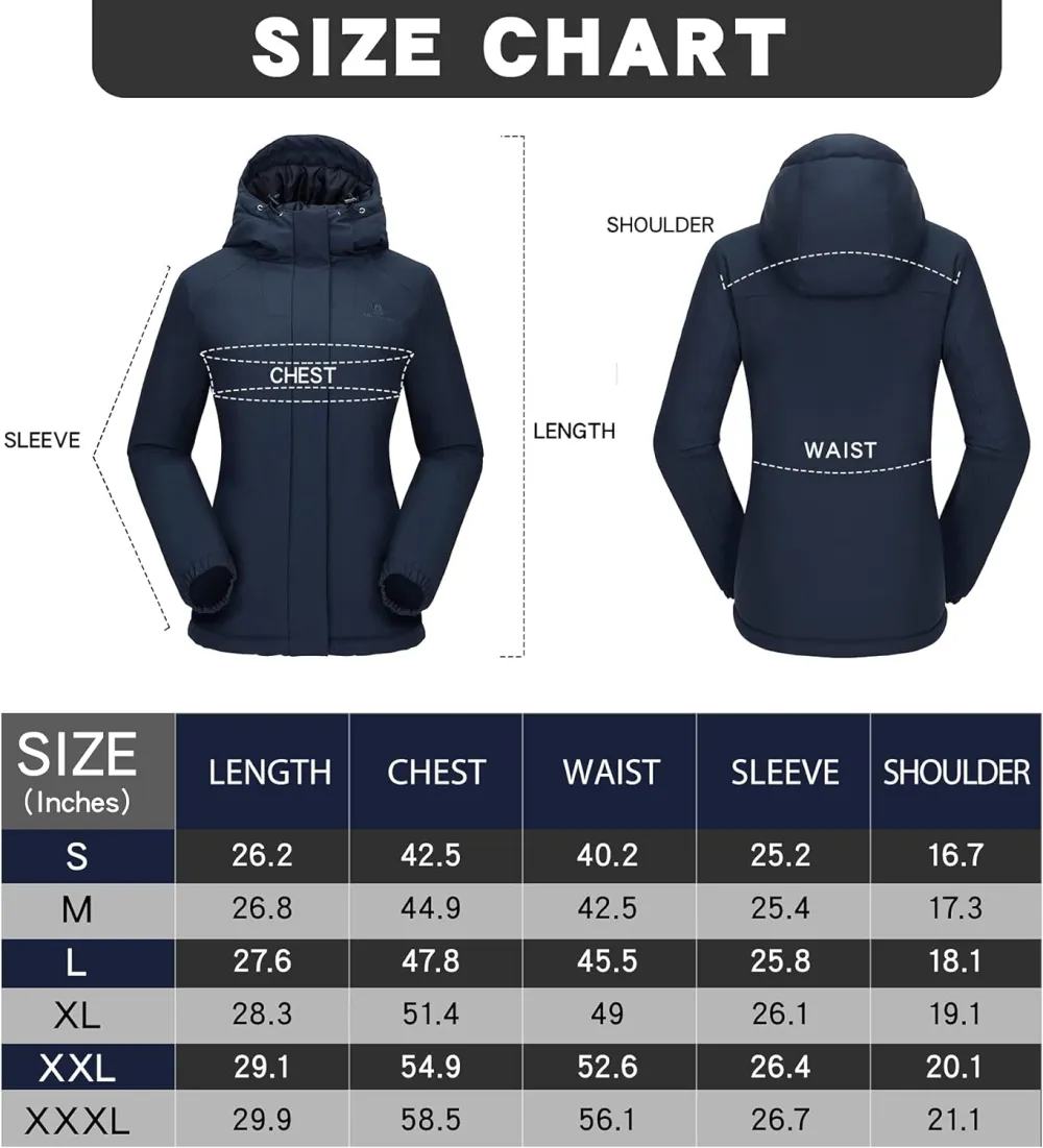 Women's Waterproof Mountain Ski Snow Jacket with Fleece Outdoor Windproof Raincoat Hooded for Fall and Winter