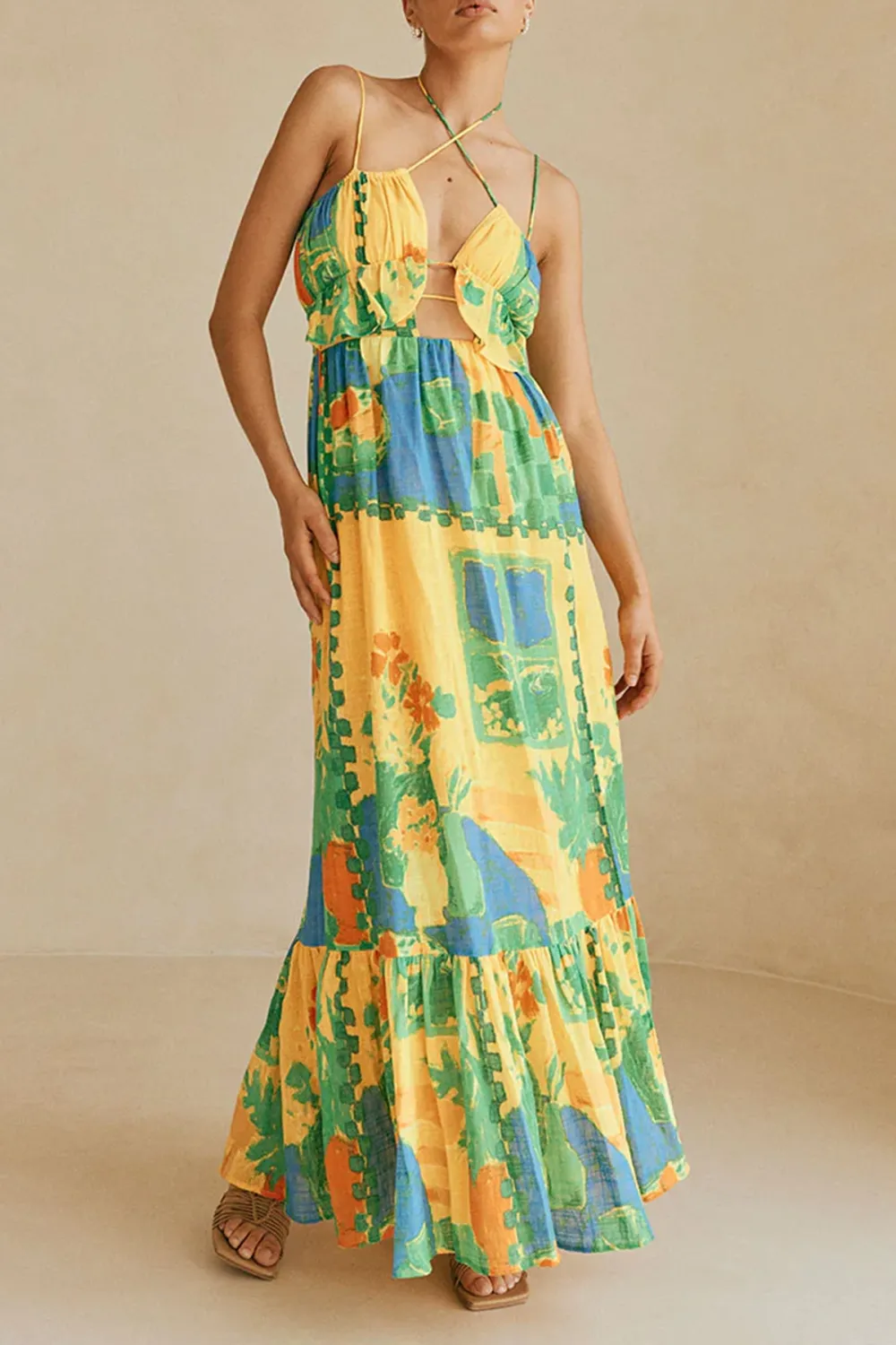 Color Blocked Tiered Maxi Dress