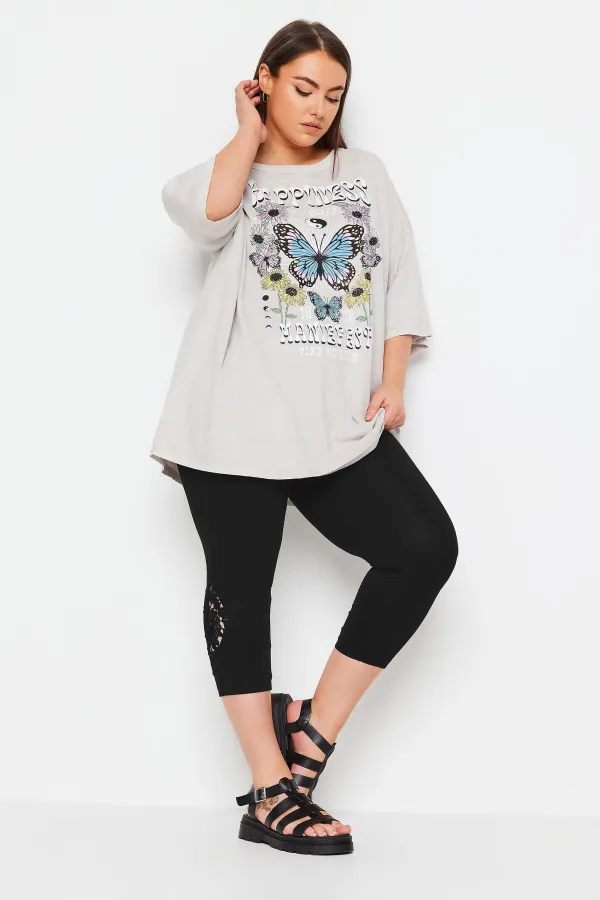 YOURS Curve White Lace Stretch Cropped Leggings