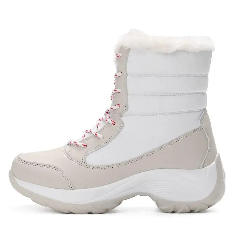 New Fashion Winter Fur Lining Lace Up Waterproof Mid-Calf Boots