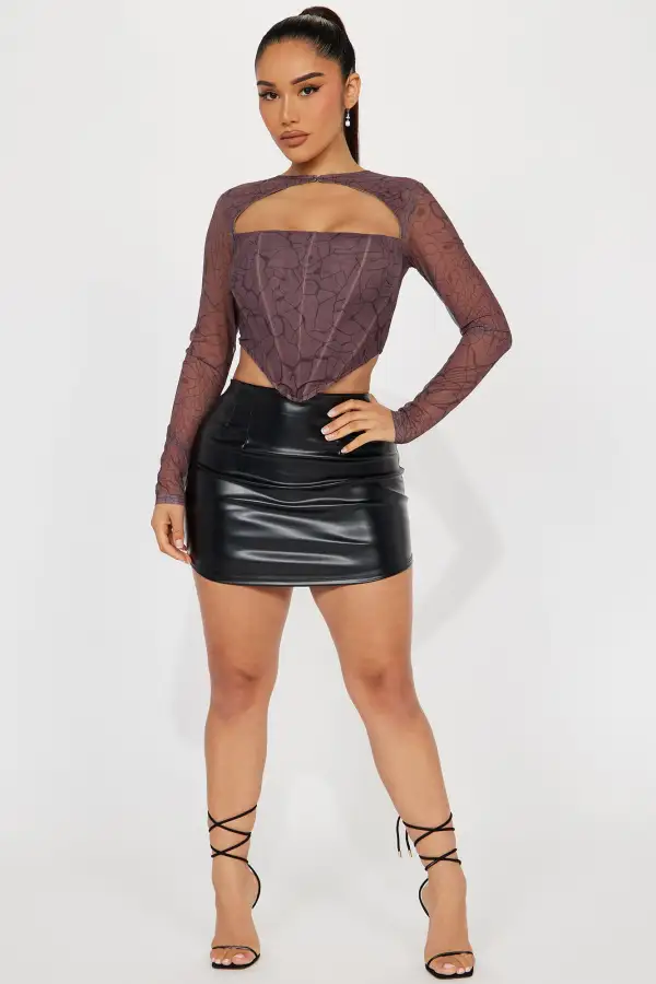 Annita Mesh Corset Top - Brown/combo