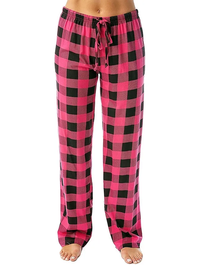 Women's Christmas Pajama Pant Grid / Plaid Fashion Simple Comfort Home Xmas Daily Flannel Comfort Pant Adjustable Fall Winter White Pink