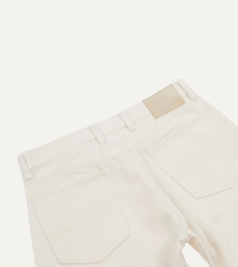 Ecru Colored Straight Leg Denim Pants