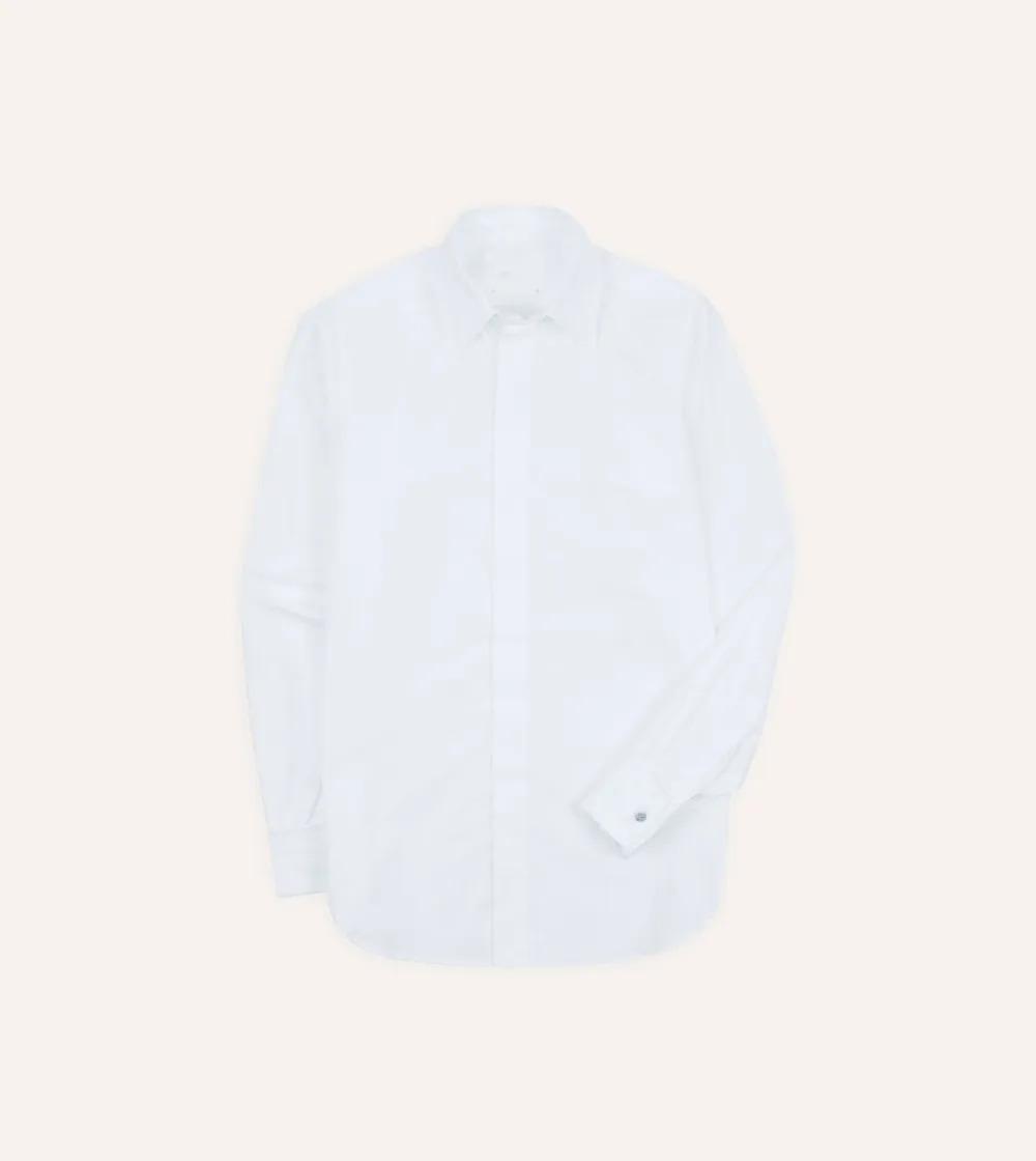 White Cotton Long Point Collar Dinner Shirt Casual Style