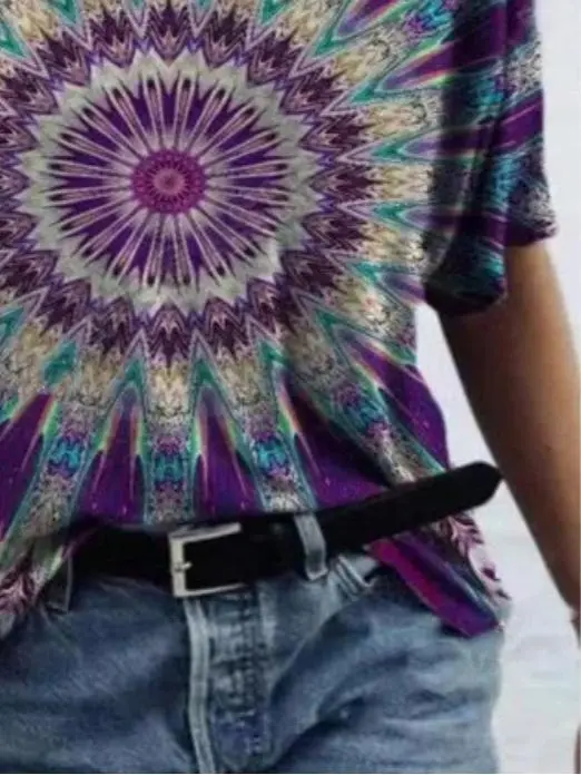 Women Short Sleeve V-Neck Tie-dye Printed Tops