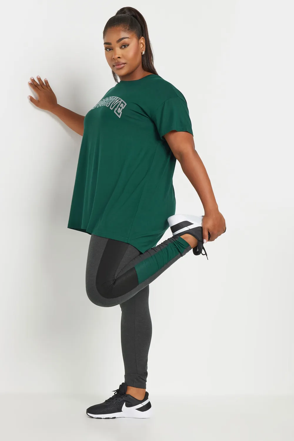 YOURS ACTIVE Curve Charcoal Grey Side Stripe Leggings