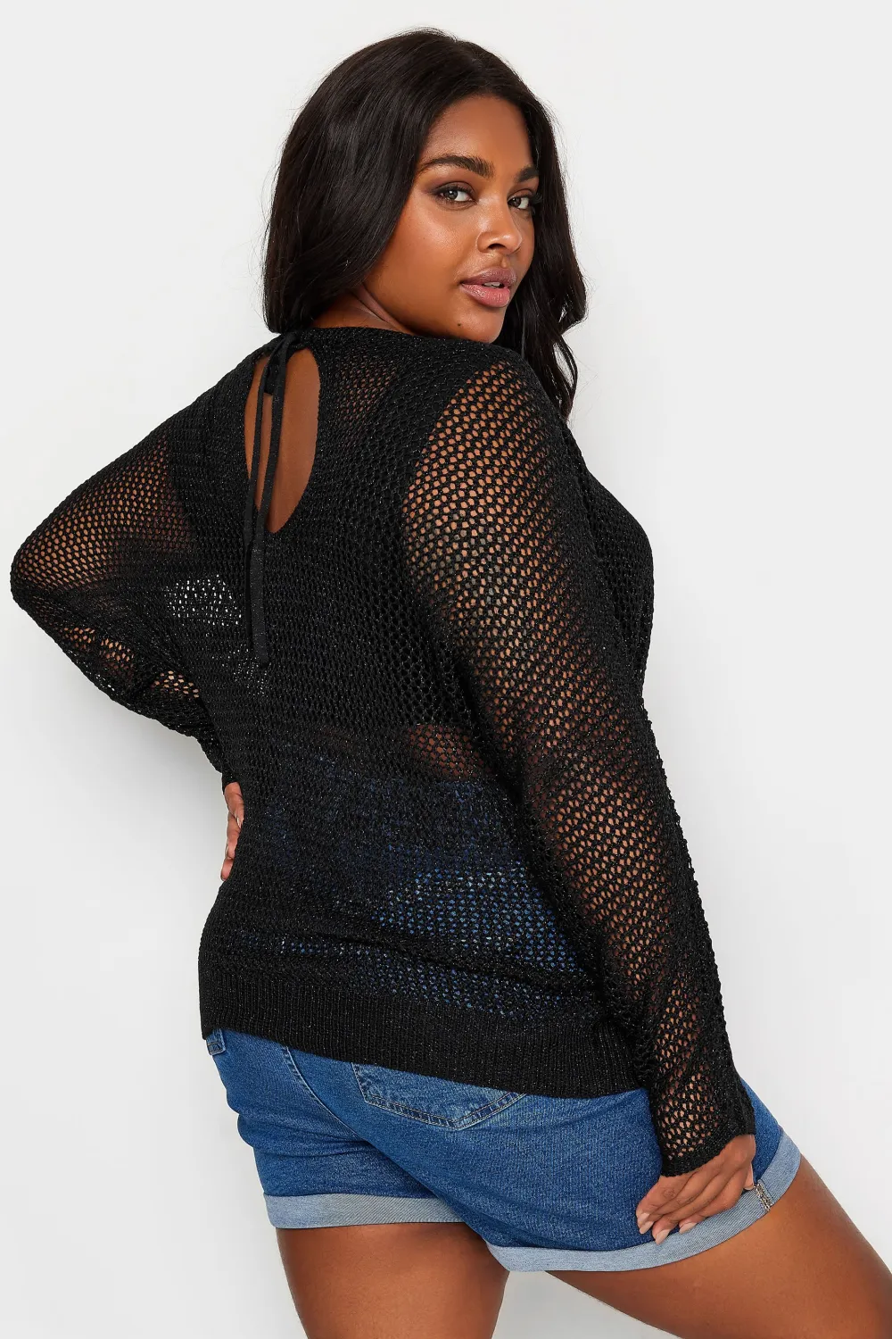 YOURS Curve Black Metallic Crochet Jumper