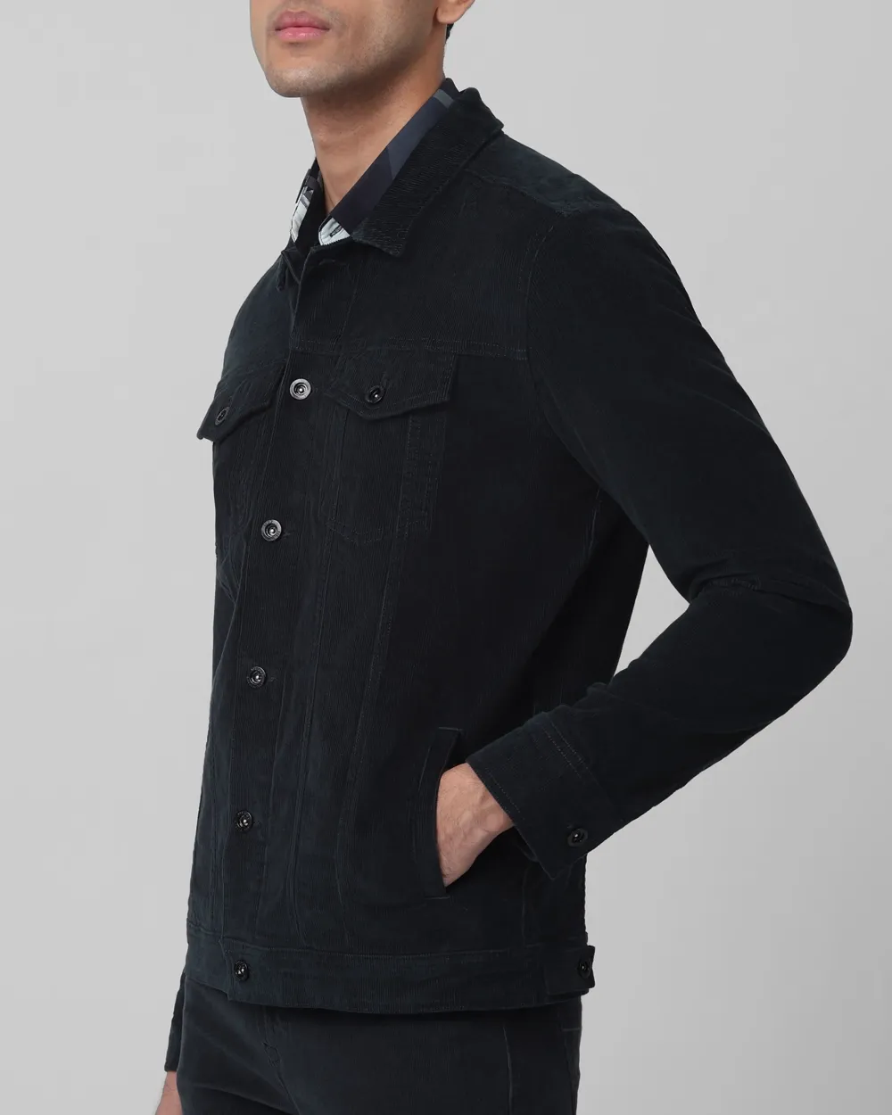 Versatile Comfortable Slim-Fit Dark Green Corduroy Jacket