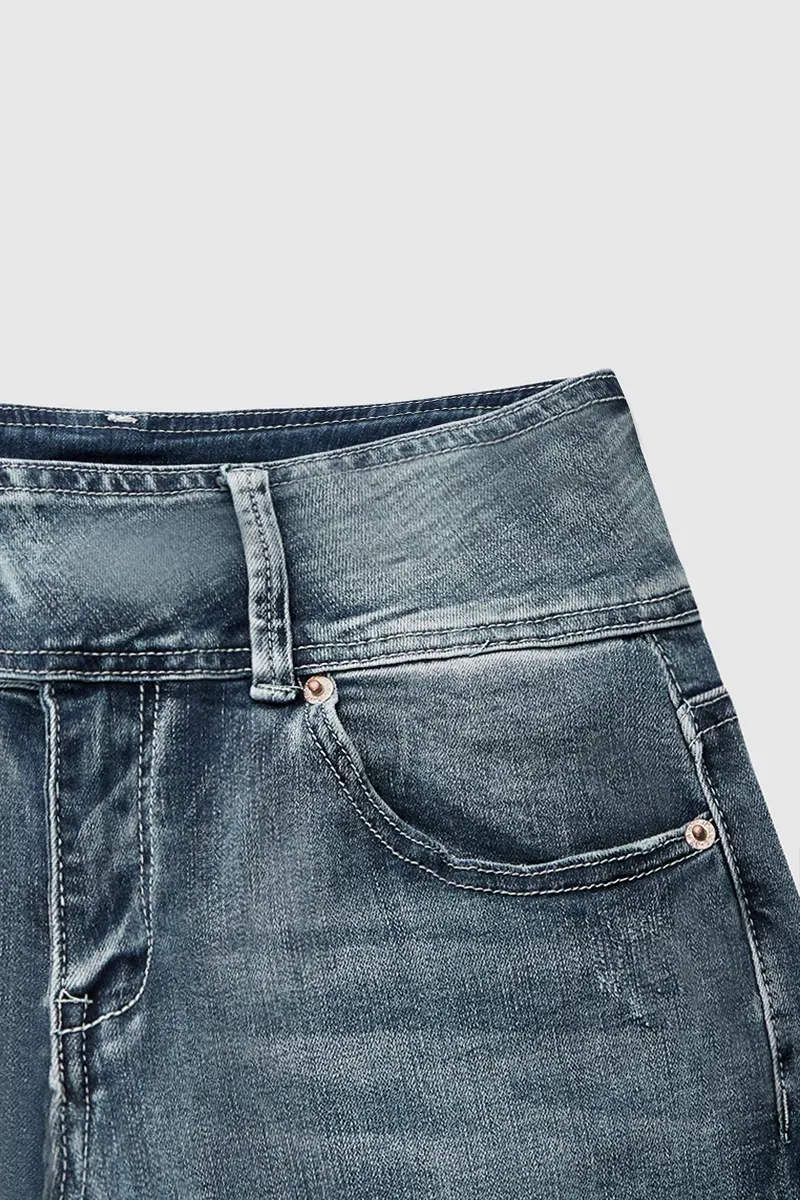 Vintage Button Side Design Mid Waist Flare Jeans