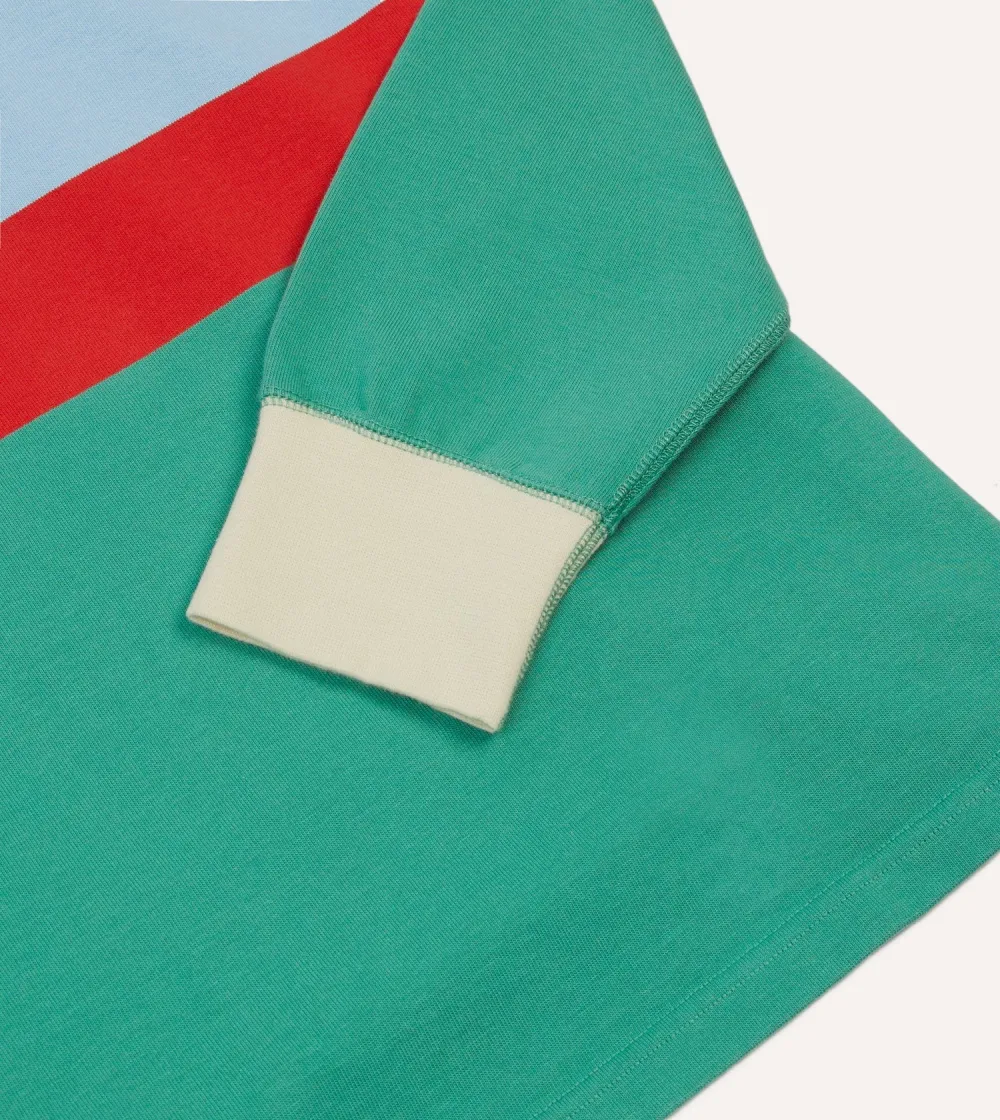 Green, Blue And Red Centre Stripe Cotton Rugby Shirt Plain