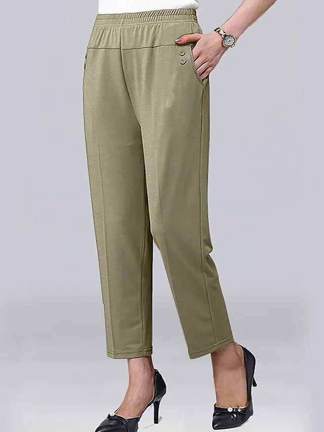 Women‘s Dress Work Pants Wine Almond Black High Waist Solid Color Buttons Fashion Streetwear Daily Wear Pocket Ankle-Length Comfort Plain M L XL 2XL 3XL