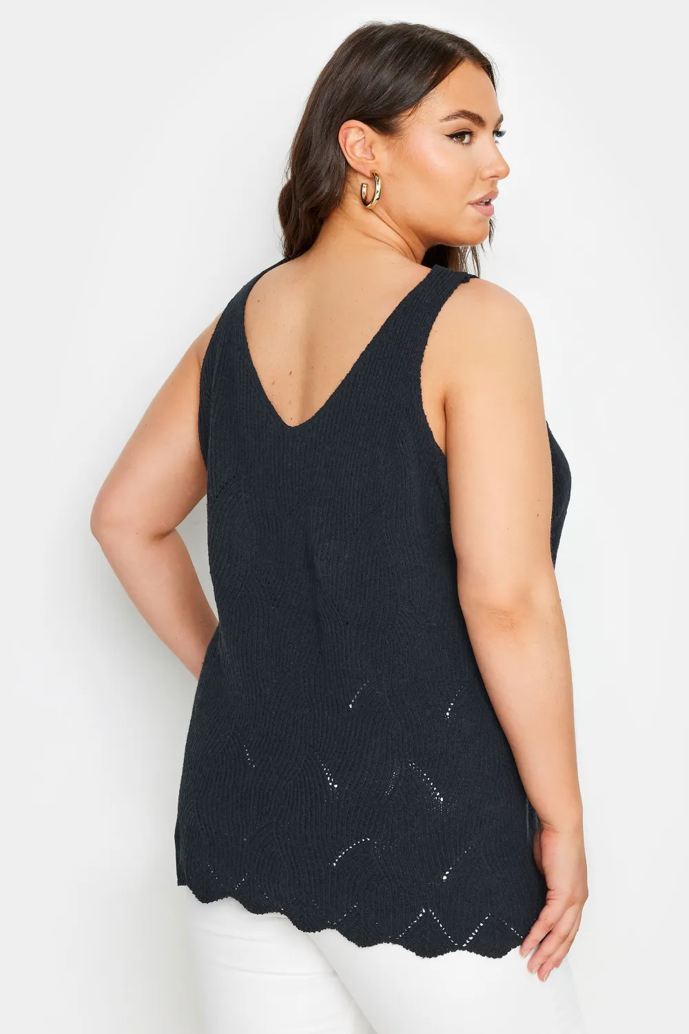 YOURS Curve Natural Brown Scallop Hem Knitted Vest Top
