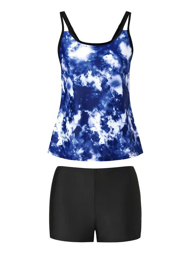 Casual Tie-Dye Pattern Printing Scoop Neck Tankinis Two-Piece Set