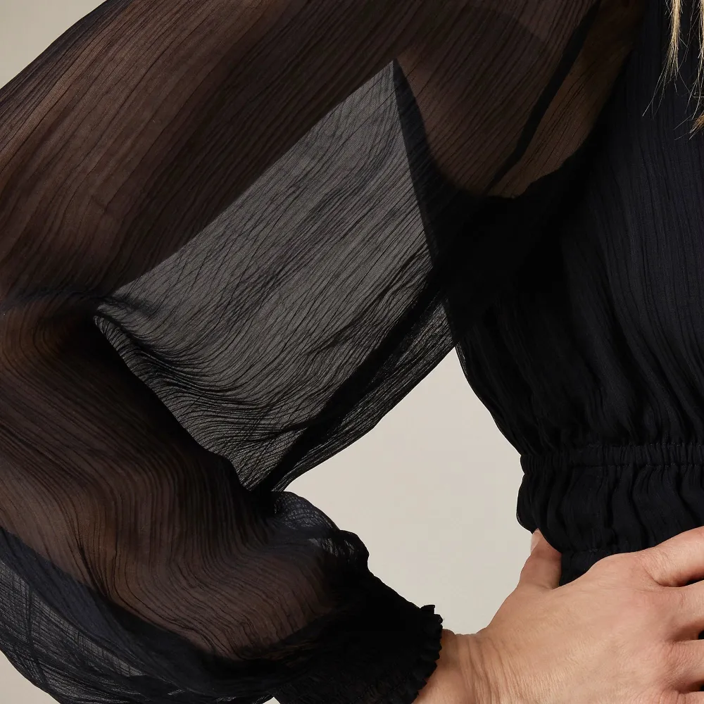Crinkle Chiffon Sheer Long-Sleeve Dresses